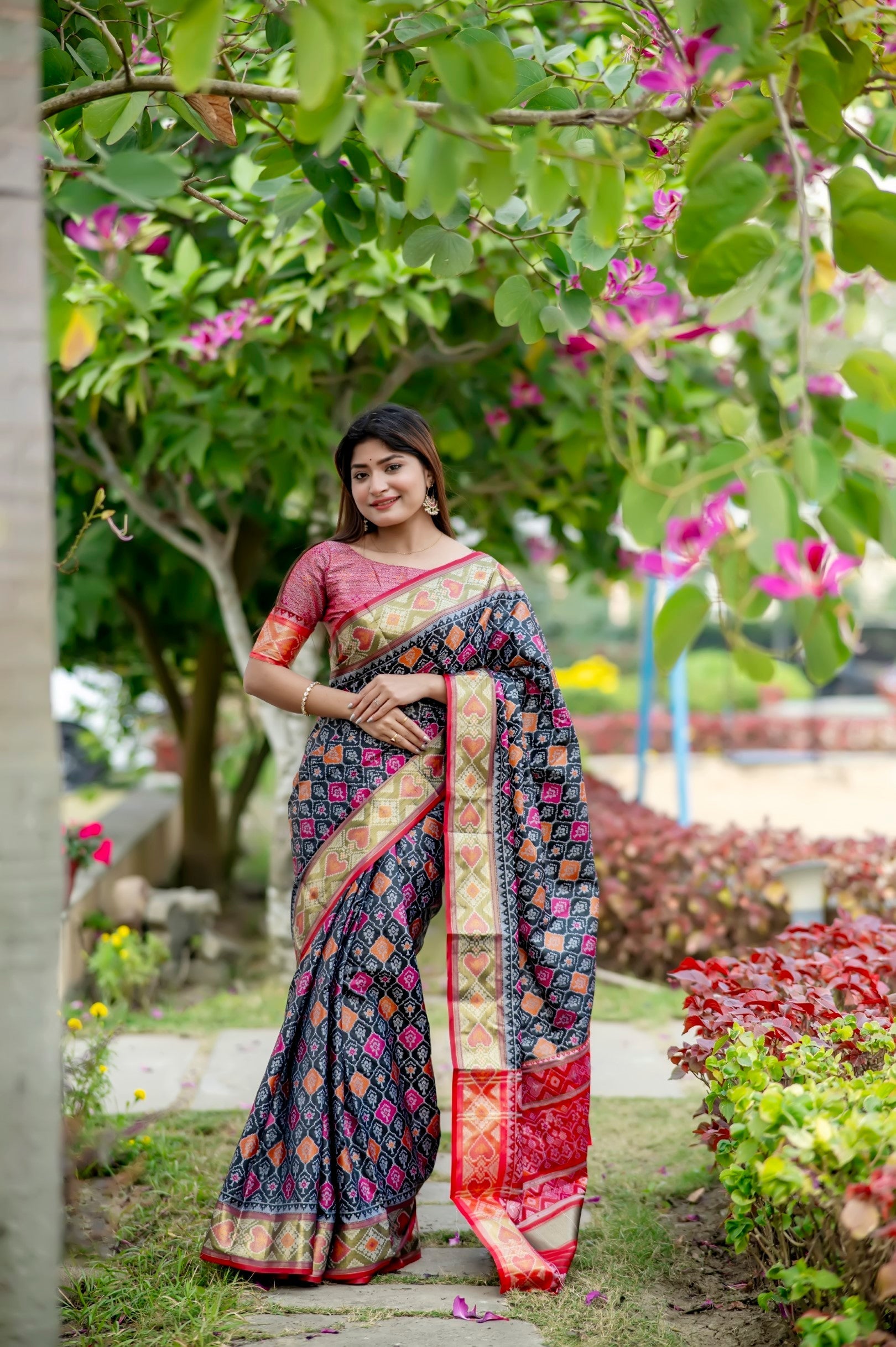 Scarpa Flow Black Banarasi Silk Patola Saree