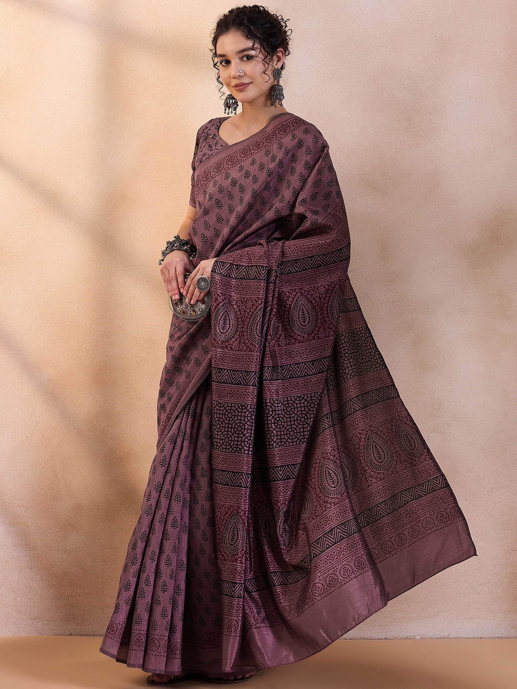 Orchid Pearl Purple Printed Dola Silk Saree