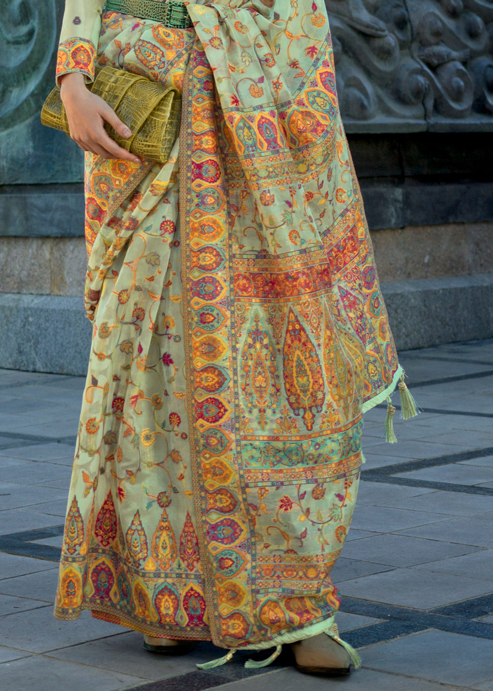 Norway Green Jamawar Woven Organza Silk Saree