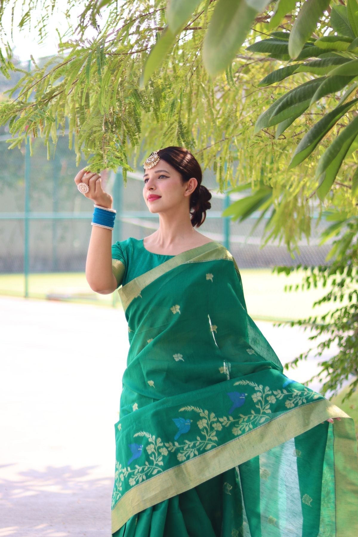 Lochinvar Green Cotton Silk Saree