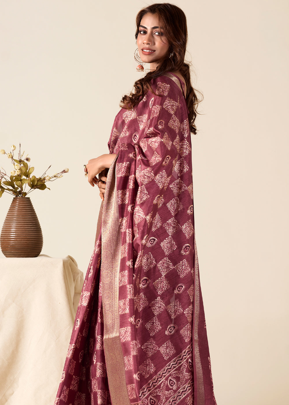 Matrix Purple Banarasi Printed Soft Silk Saree