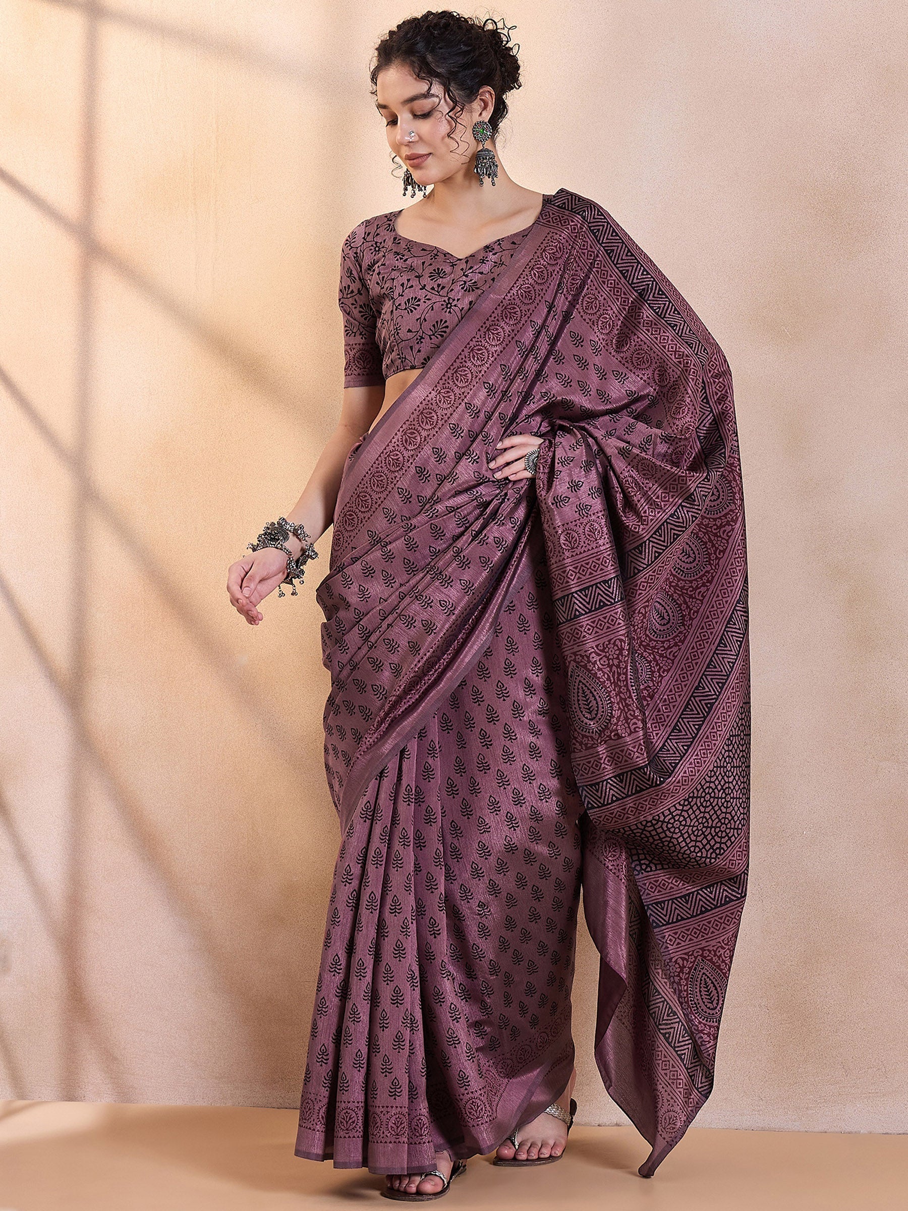 Orchid Pearl Purple Printed Dola Silk Saree