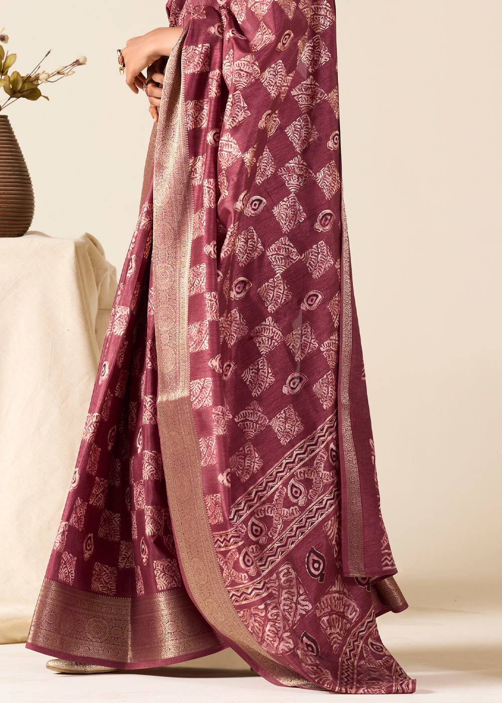 Matrix Purple Banarasi Printed Soft Silk Saree