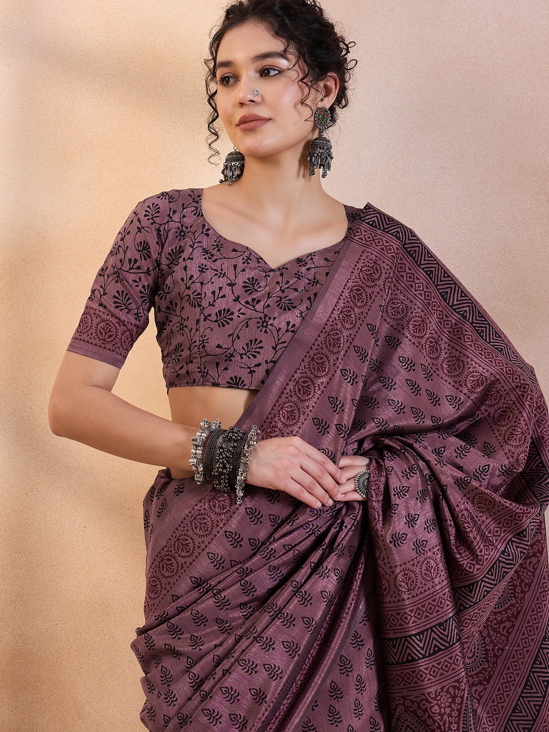 Orchid Pearl Purple Printed Dola Silk Saree