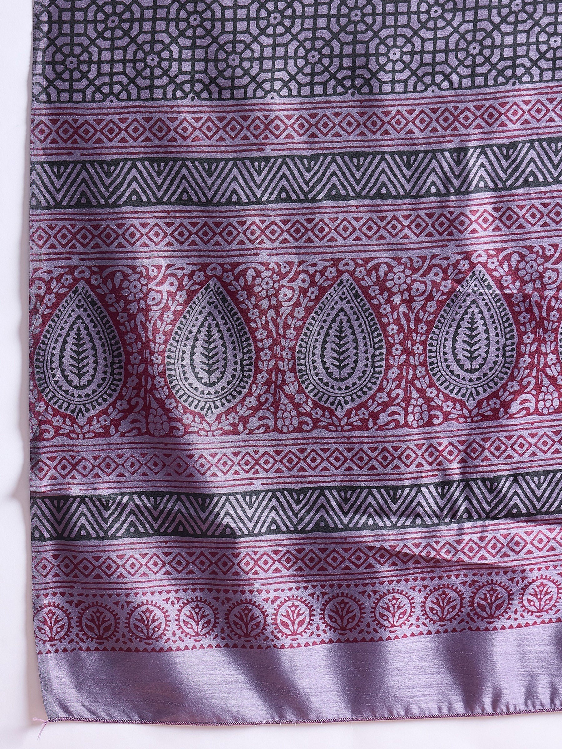 Smoky Purple Printed Dola Silk Saree