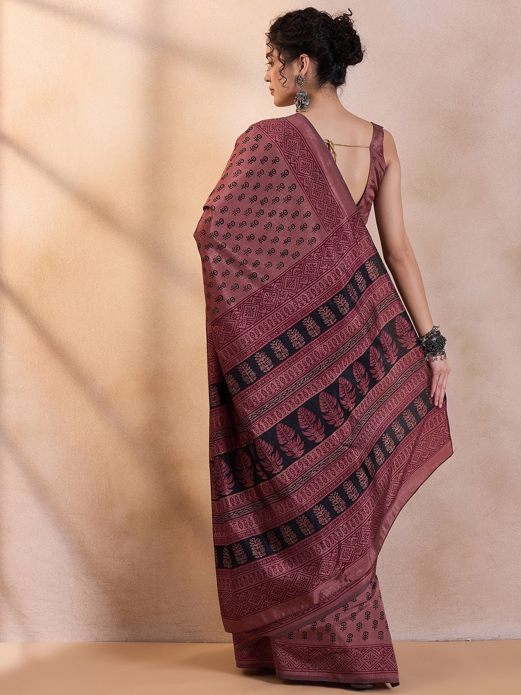 Au Chico Brown Printed Dola Silk Saree