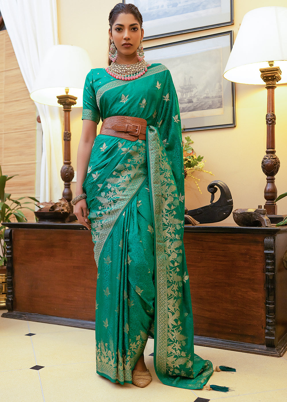 Salem Green Woven Satin Silk Saree