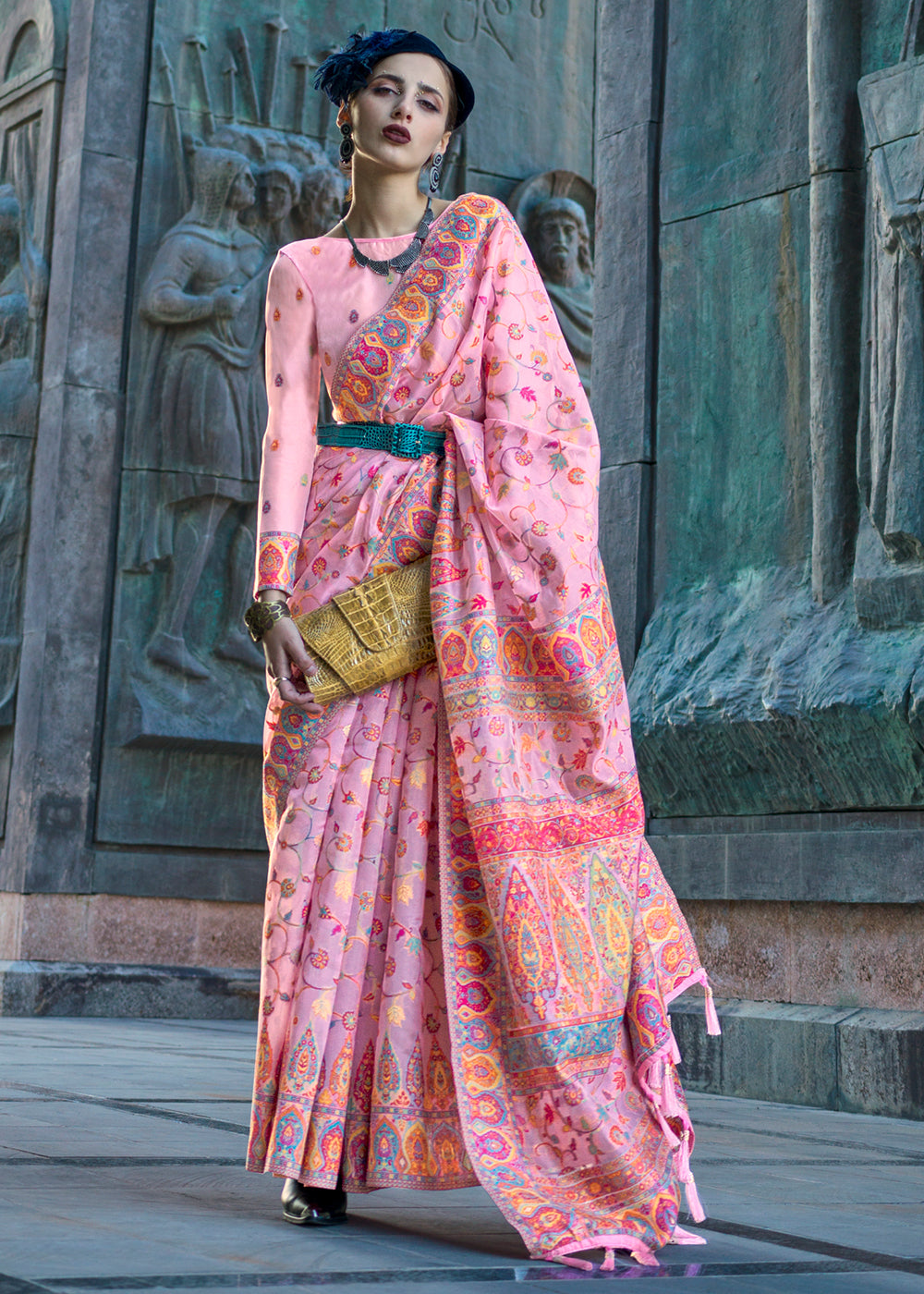 Cupid Pink Jamawar Woven Organza Silk Saree