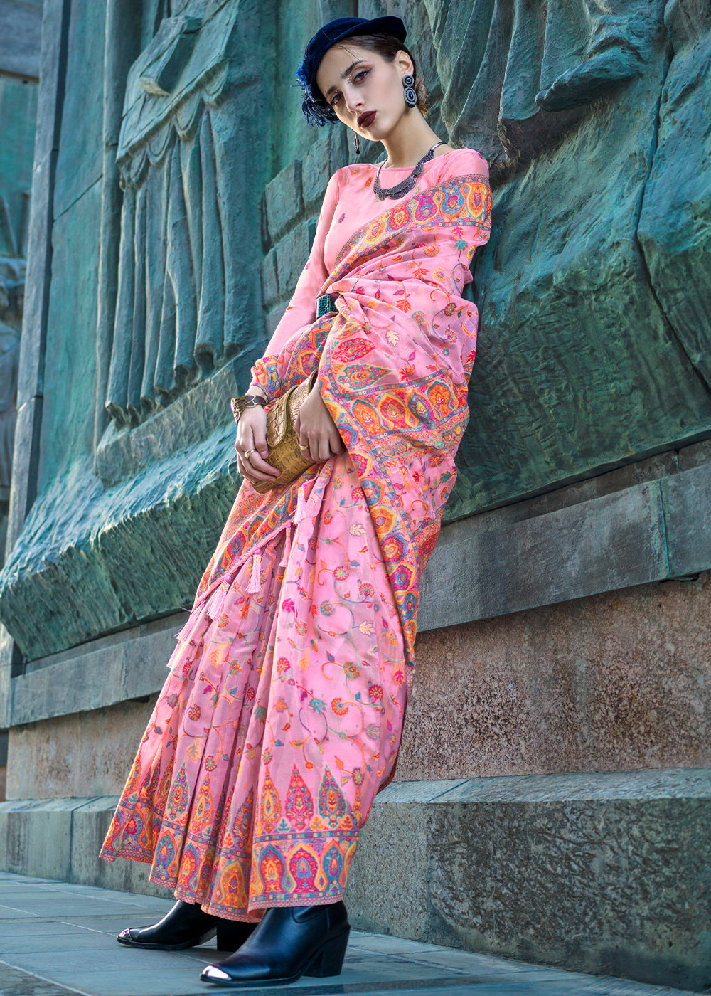 Cupid Pink Jamawar Woven Organza Silk Saree