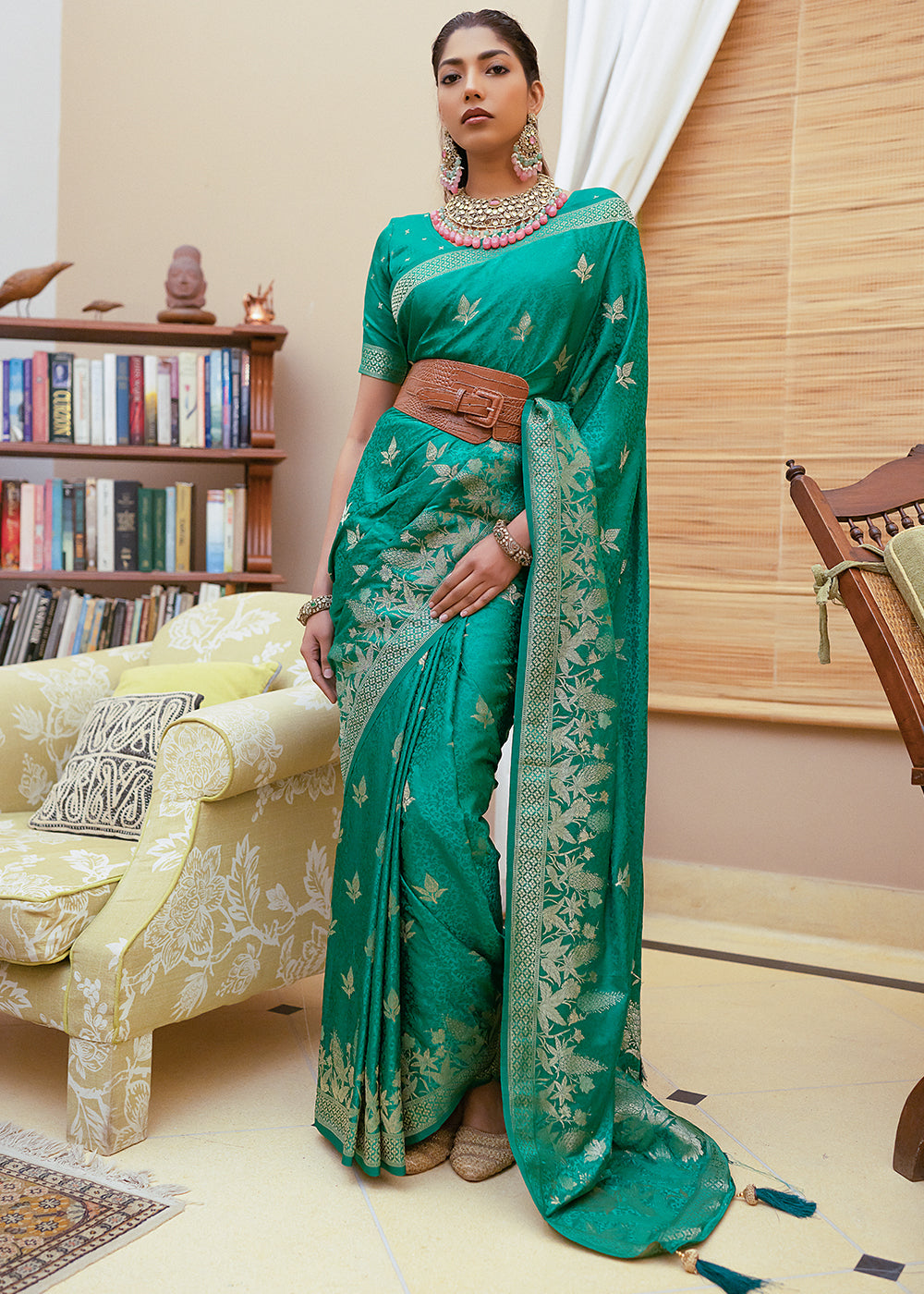 Salem Green Woven Satin Silk Saree