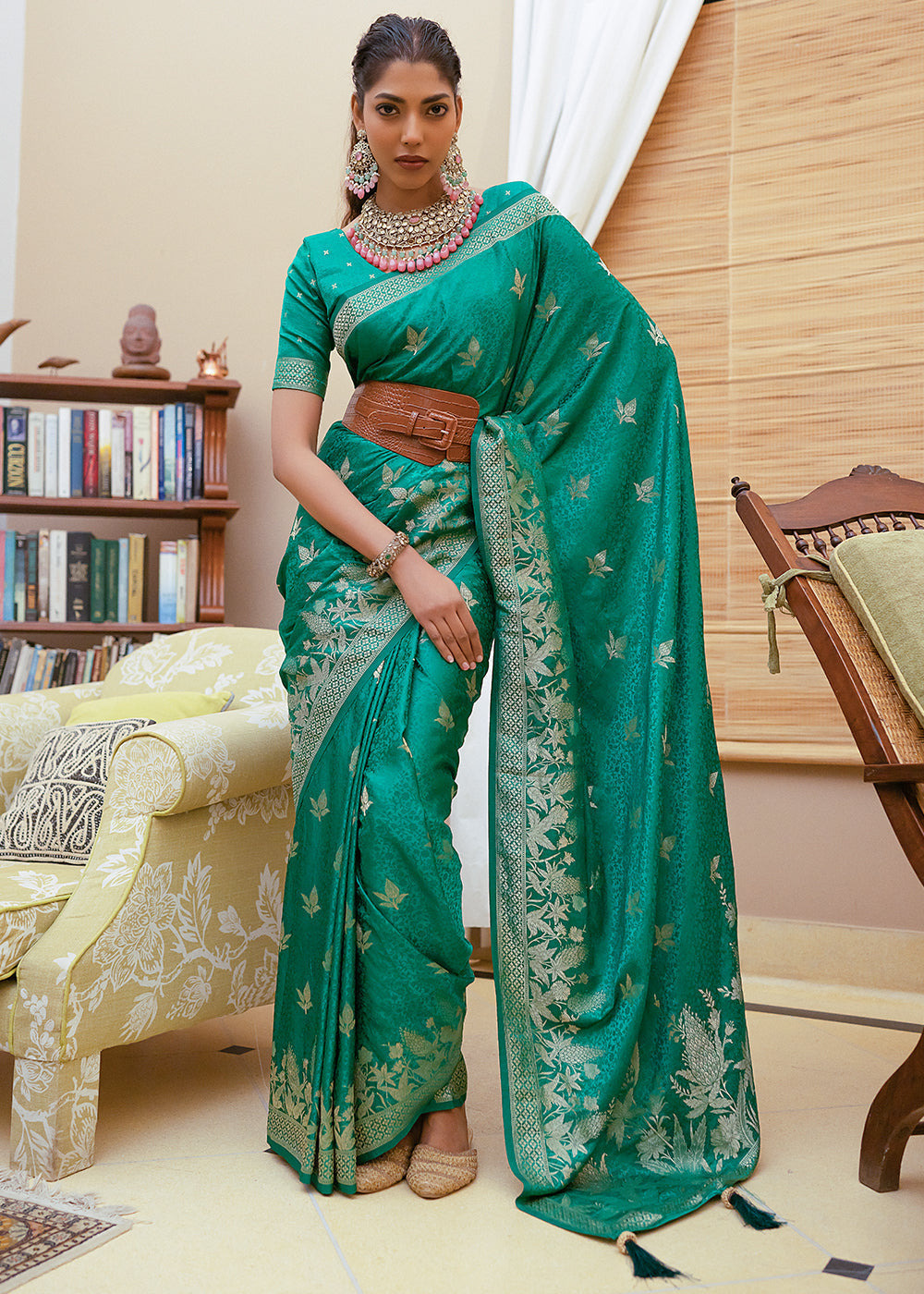 Salem Green Woven Satin Silk Saree