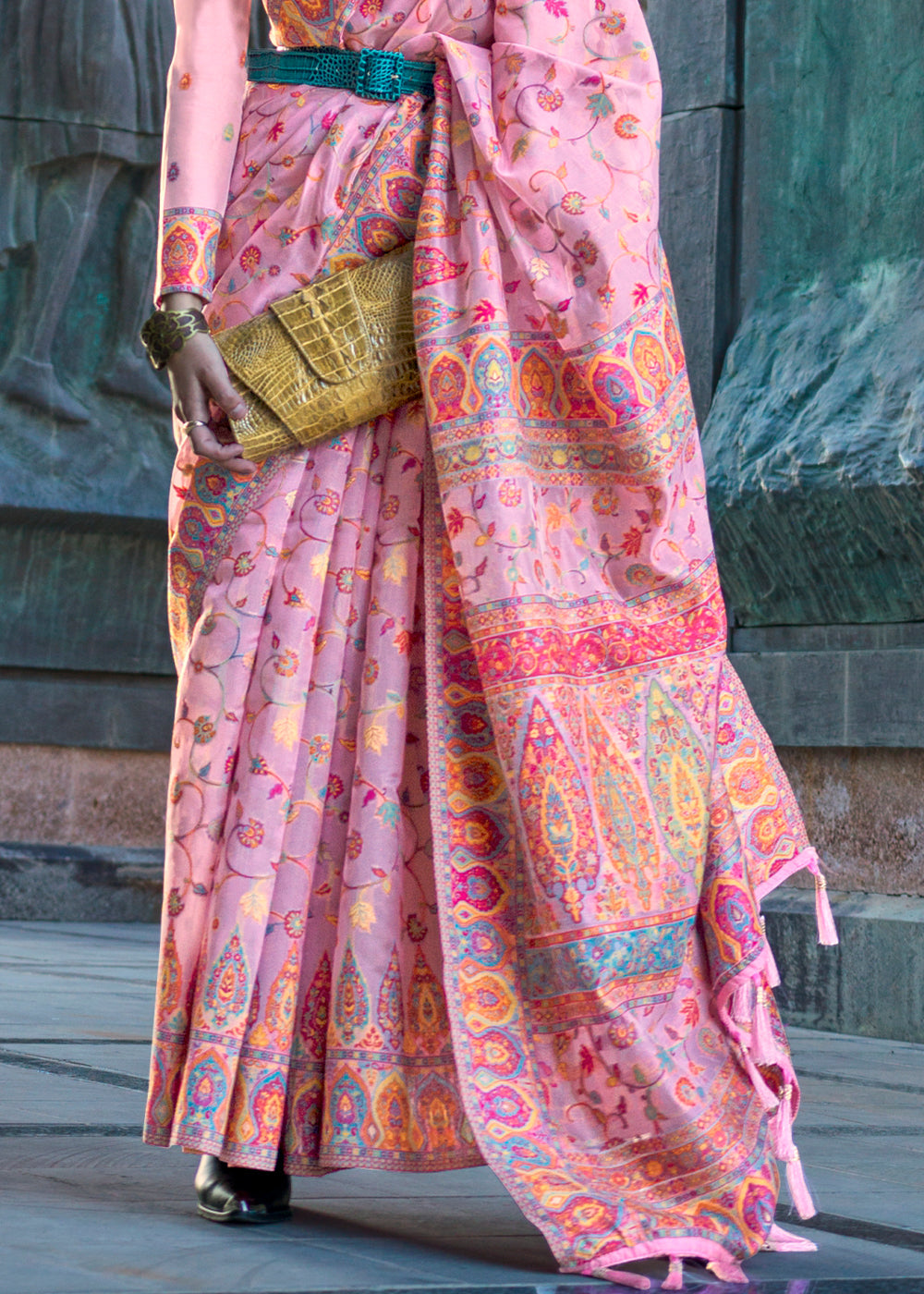 Cupid Pink Jamawar Woven Organza Silk Saree