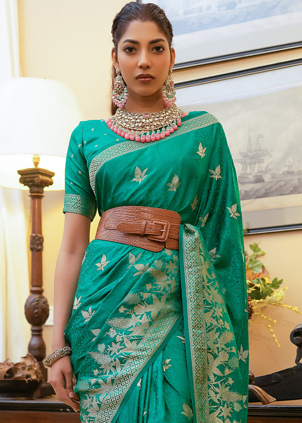 Salem Green Woven Satin Silk Saree