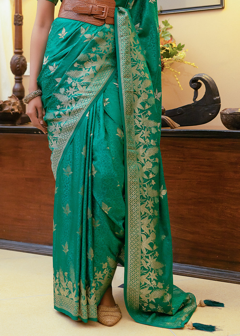 Salem Green Woven Satin Silk Saree