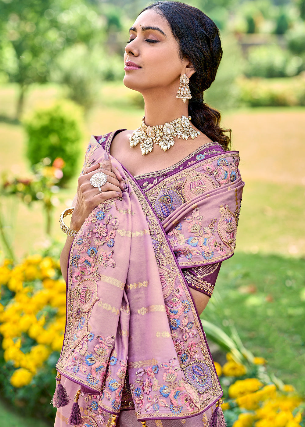 Persian Pink Woven Designer Banarasi Embroidered Silk Saree