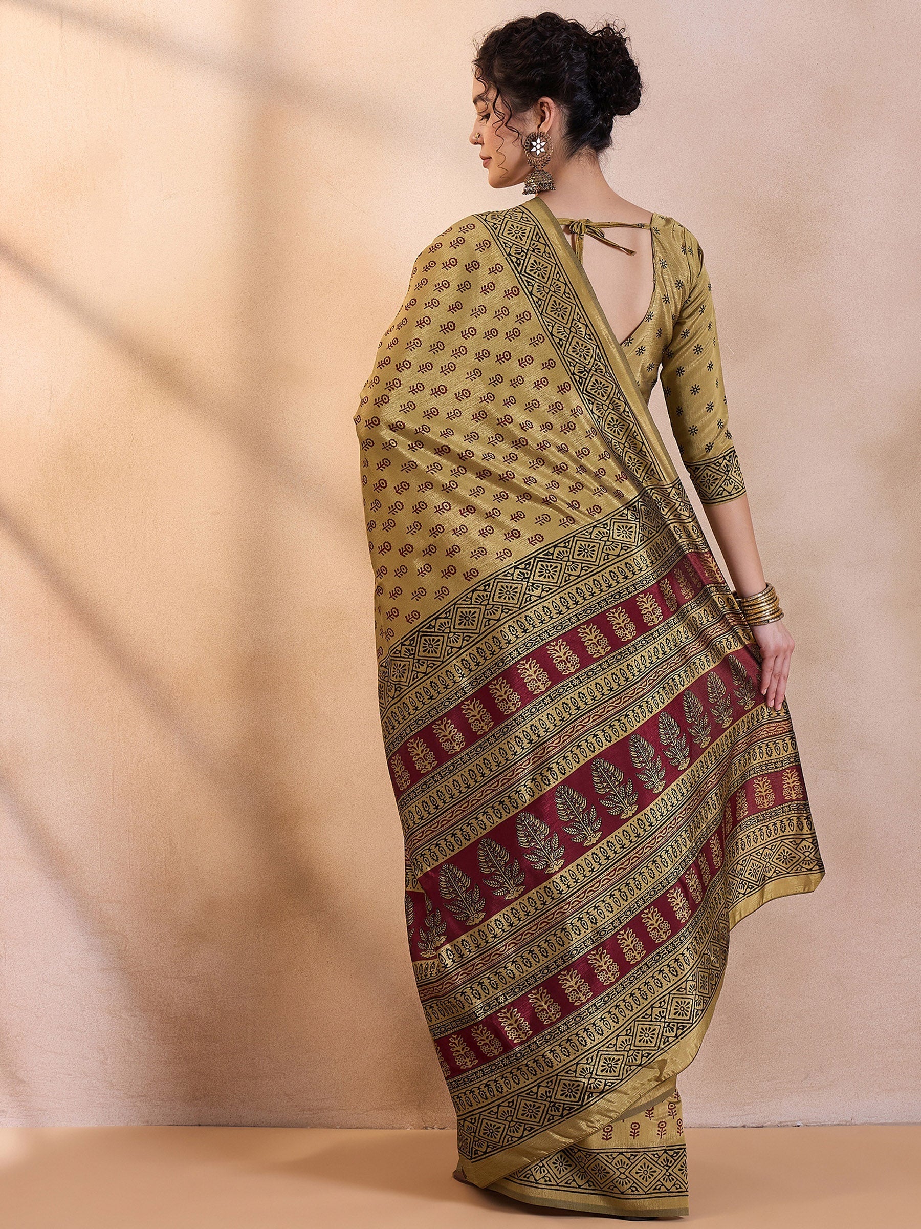 Aureolin Yellow Printed Dola Silk Saree