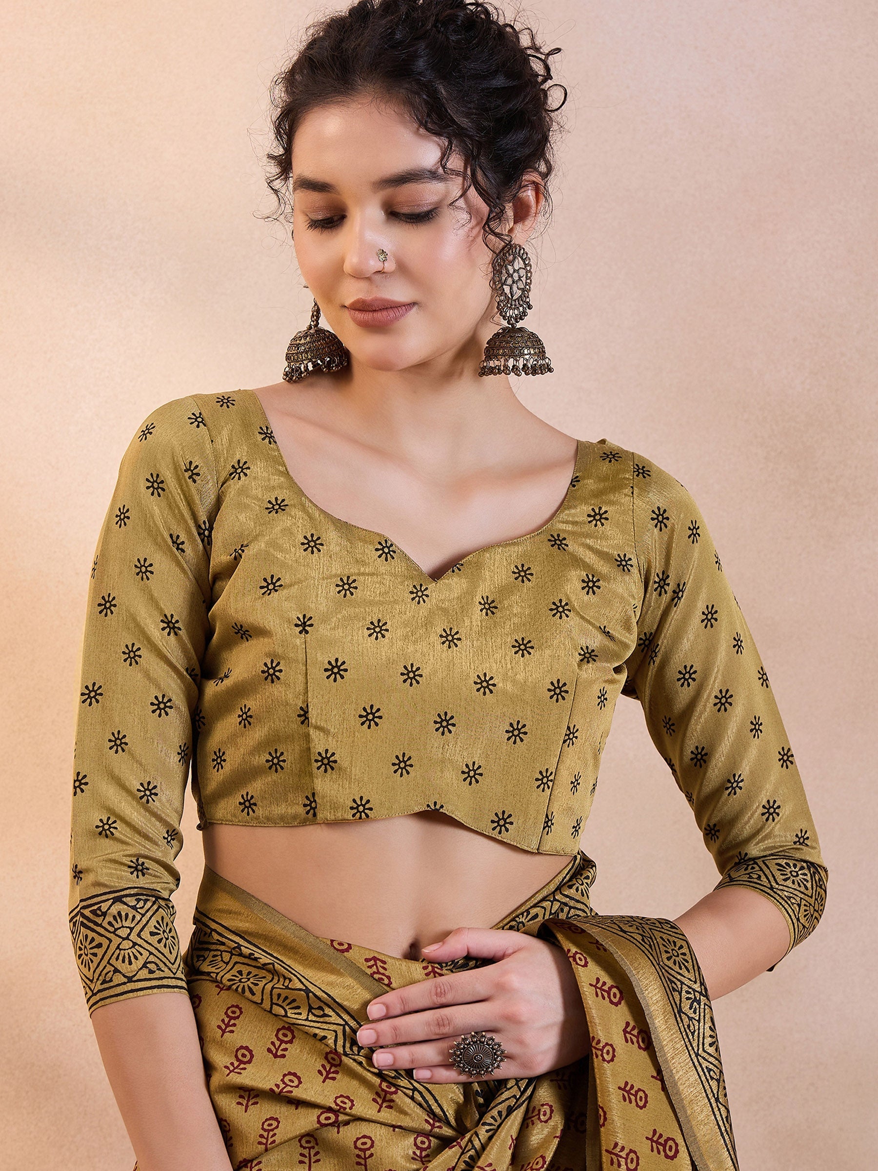 Aureolin Yellow Printed Dola Silk Saree