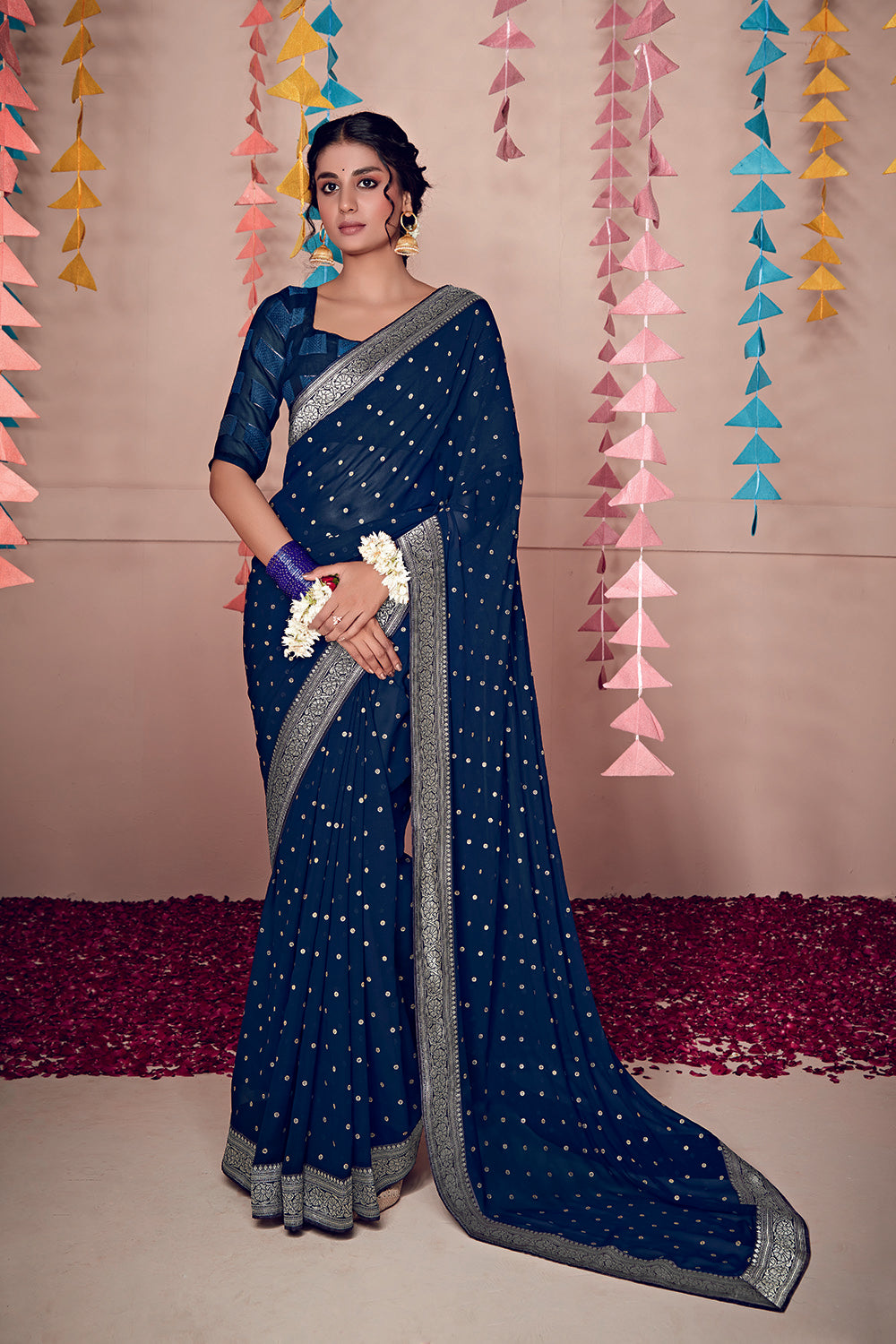 Blue Zodiac Woven Georgette Saree