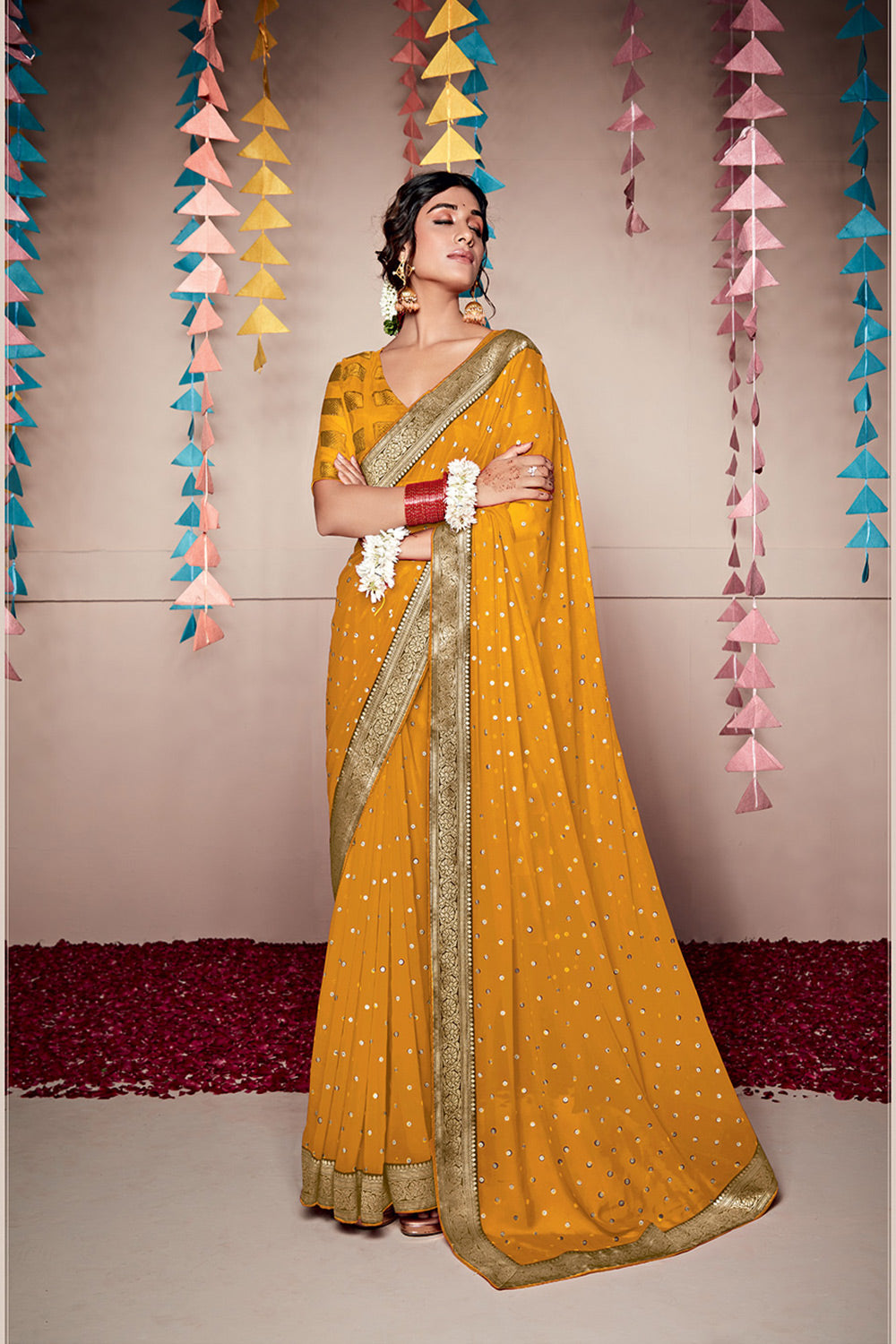 Zest Yellow Woven Georgette Saree