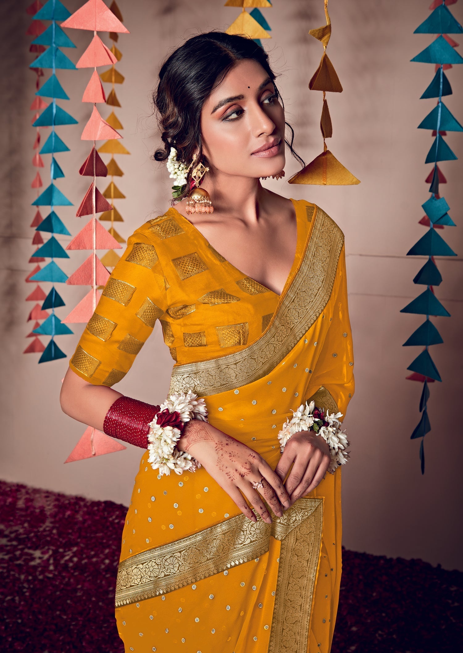 Zest Yellow Woven Georgette Saree