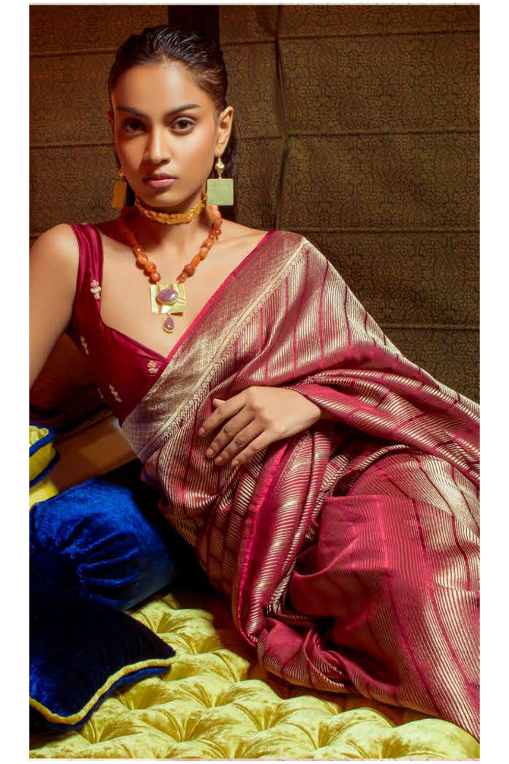 Burnt Umber Brown Zari Woven Satin Silk Saree