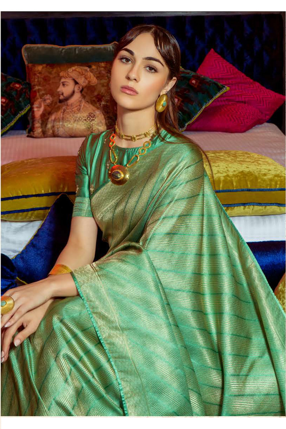 Forest Green Zari Woven Satin Silk Saree