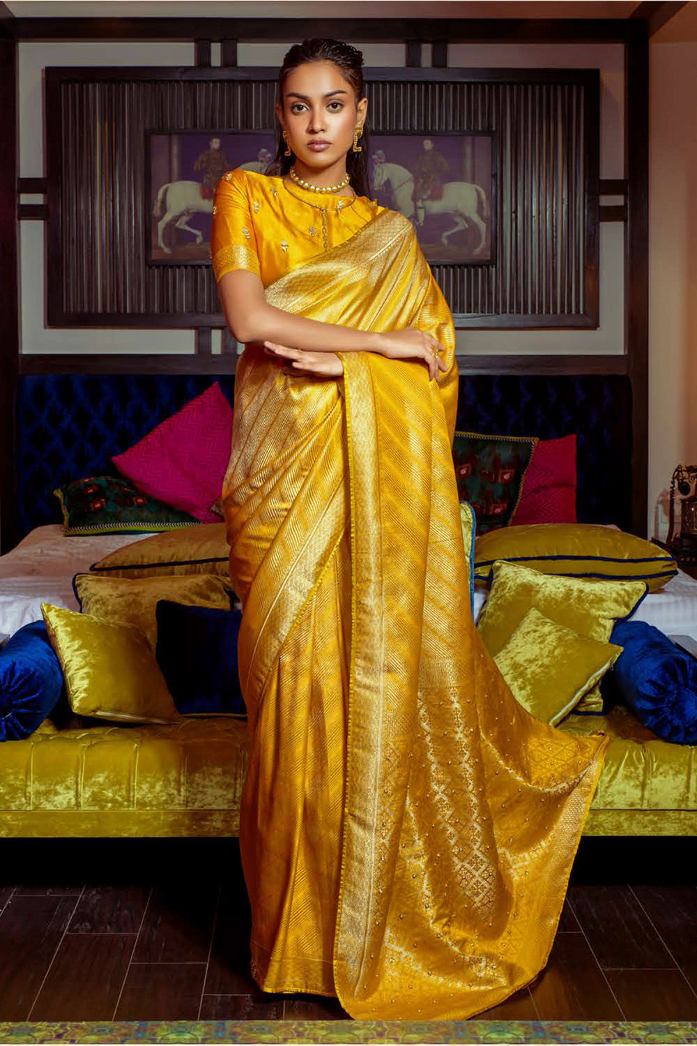 Ronchi Yellow Zari Woven Satin Silk Saree