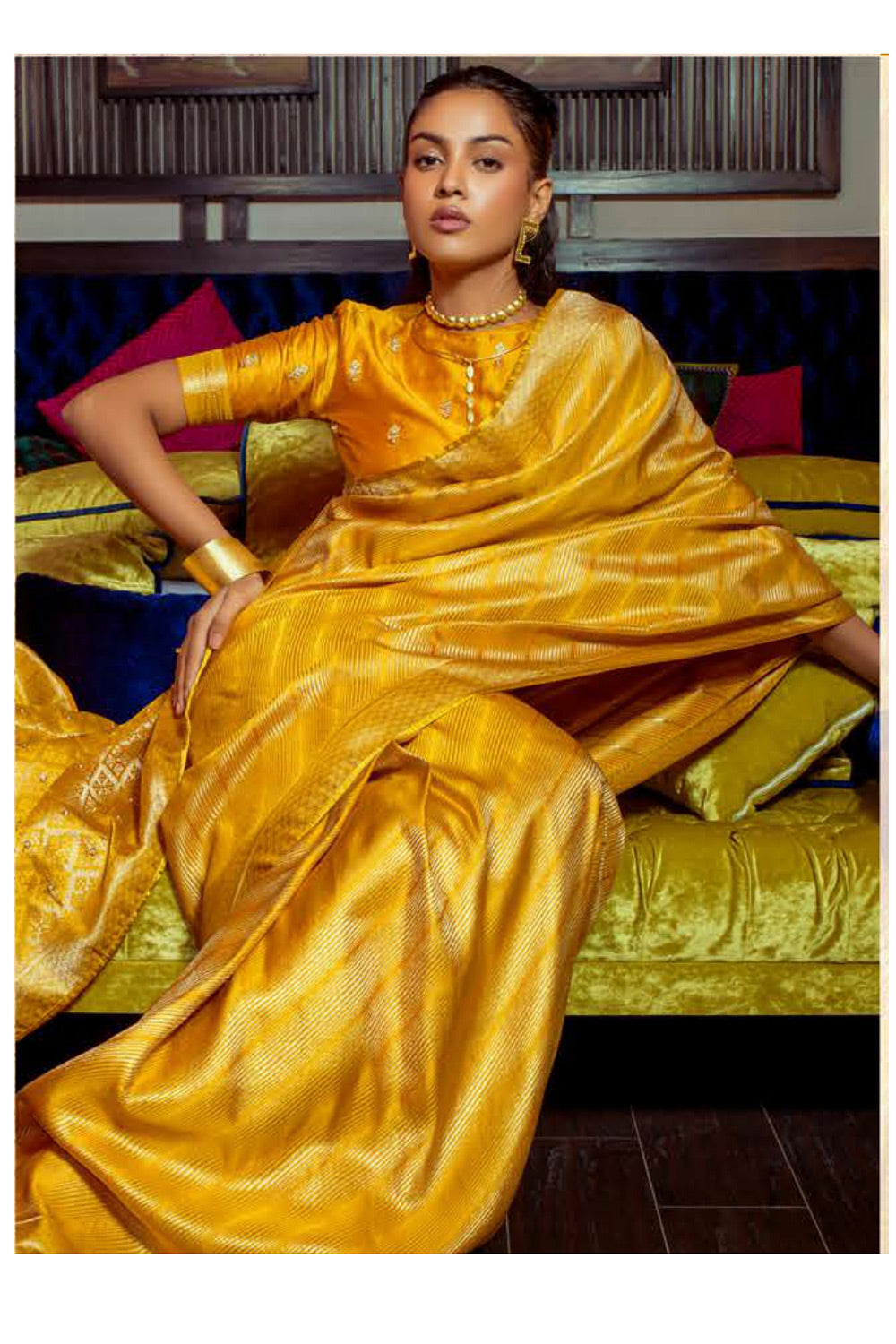 Ronchi Yellow Zari Woven Satin Silk Saree