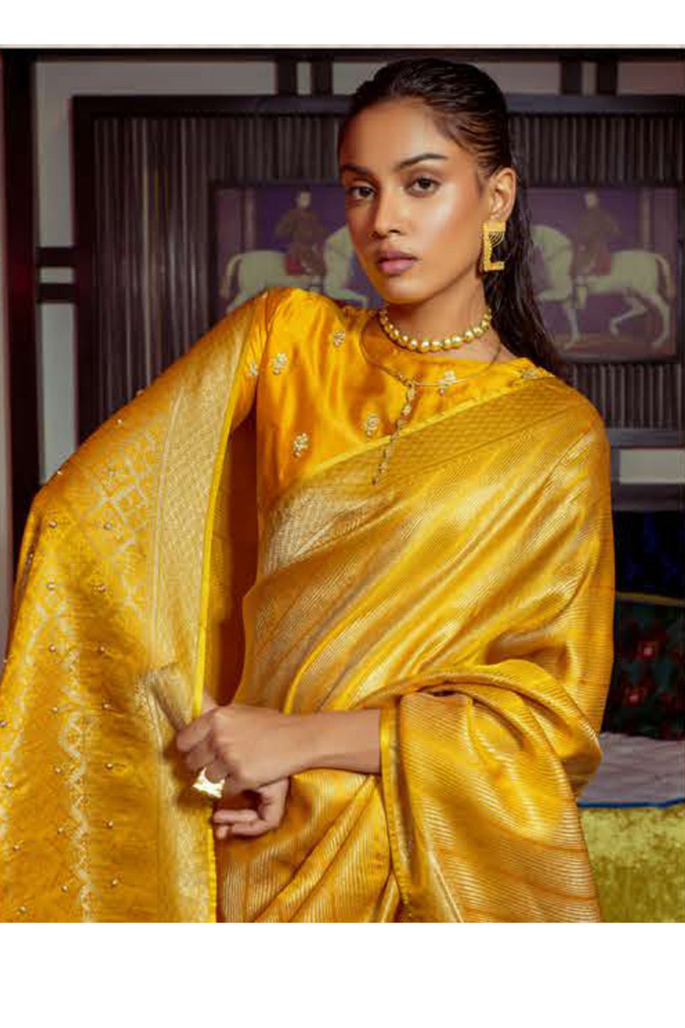 Ronchi Yellow Zari Woven Satin Silk Saree