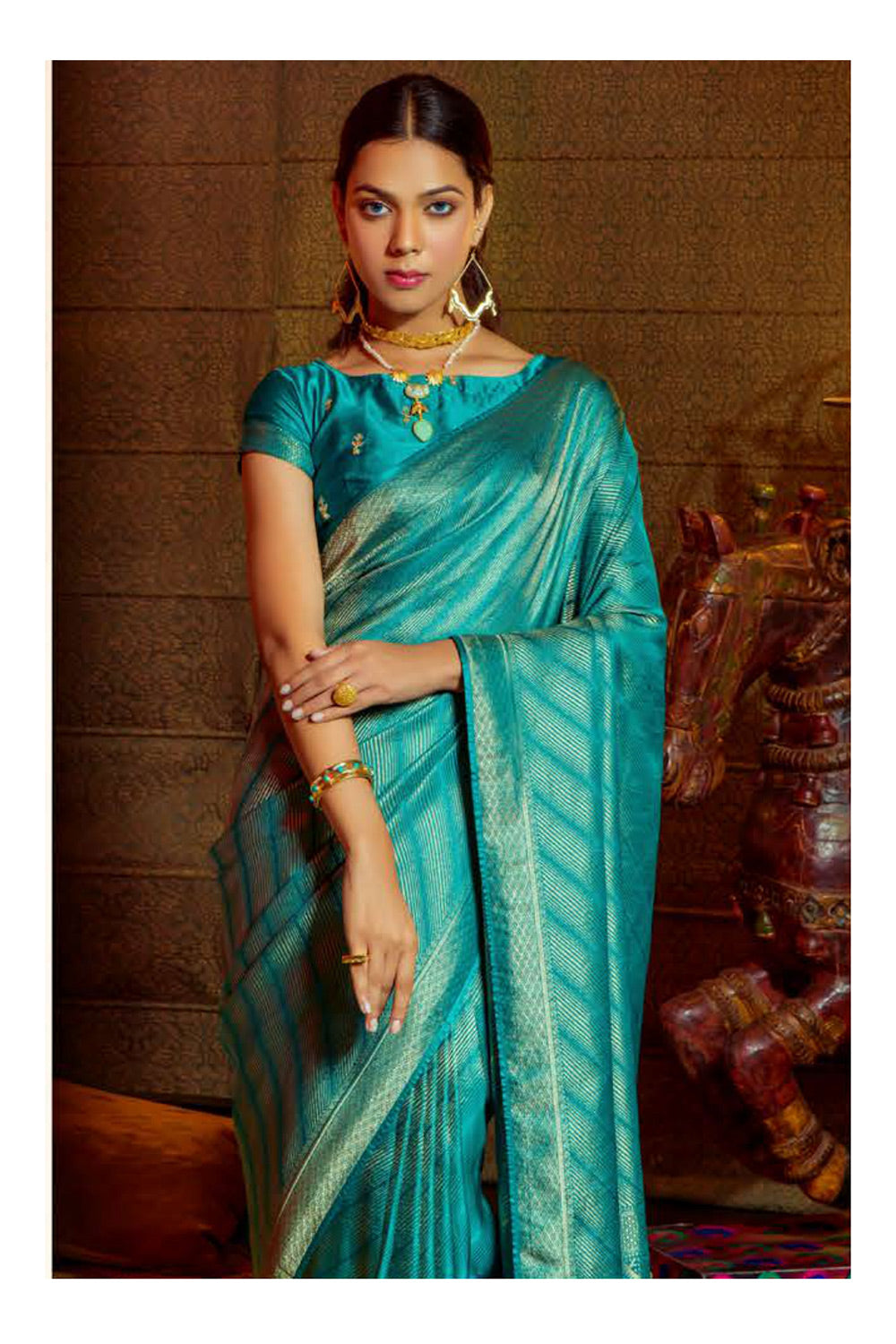 Blue Chill Zari Woven Satin Silk Saree