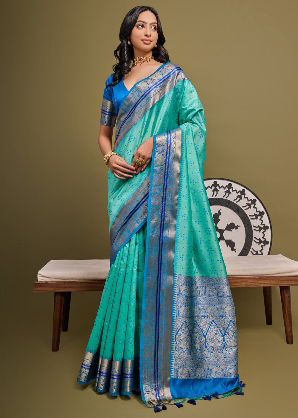 Downy Green Woven Banarasi Soft Silk Saree