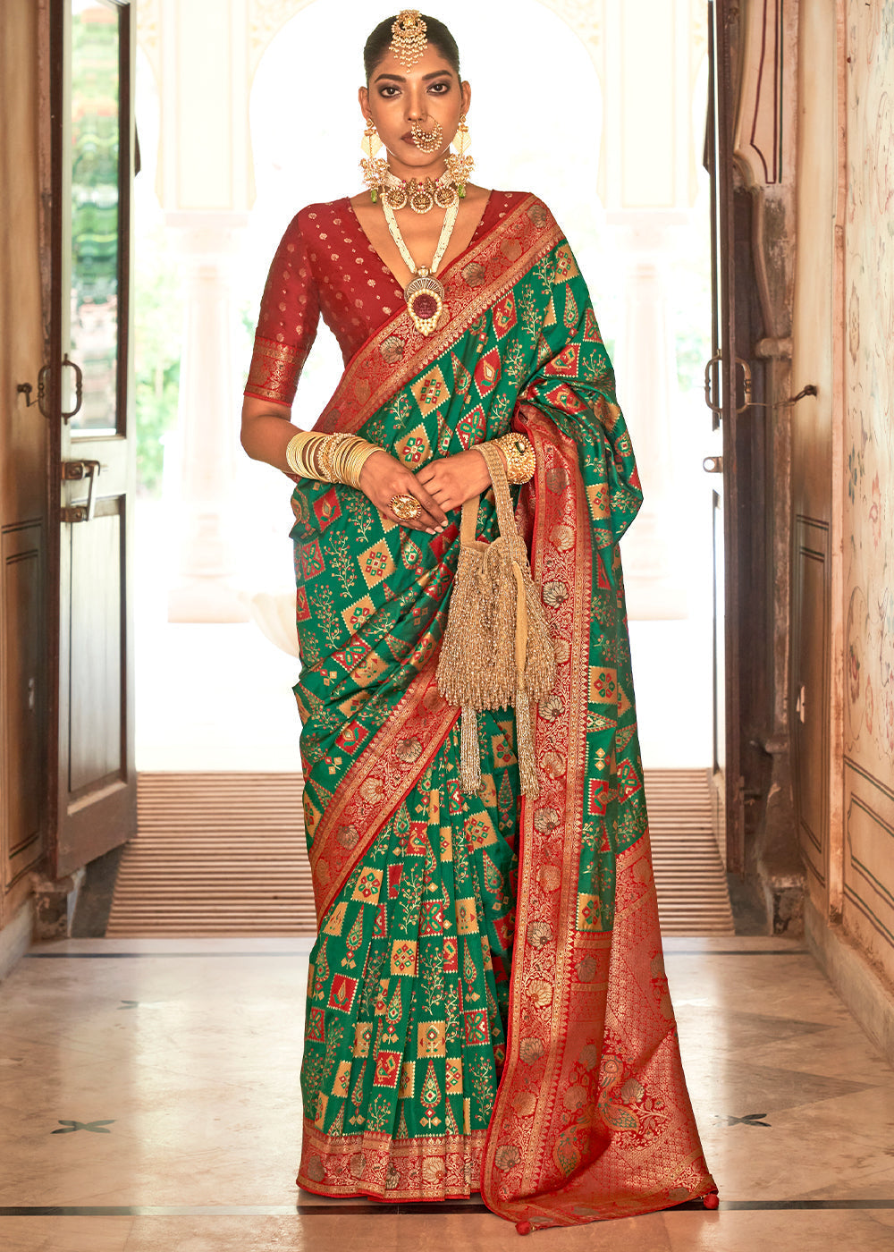 Everglade Green Woven Banarasi Saree