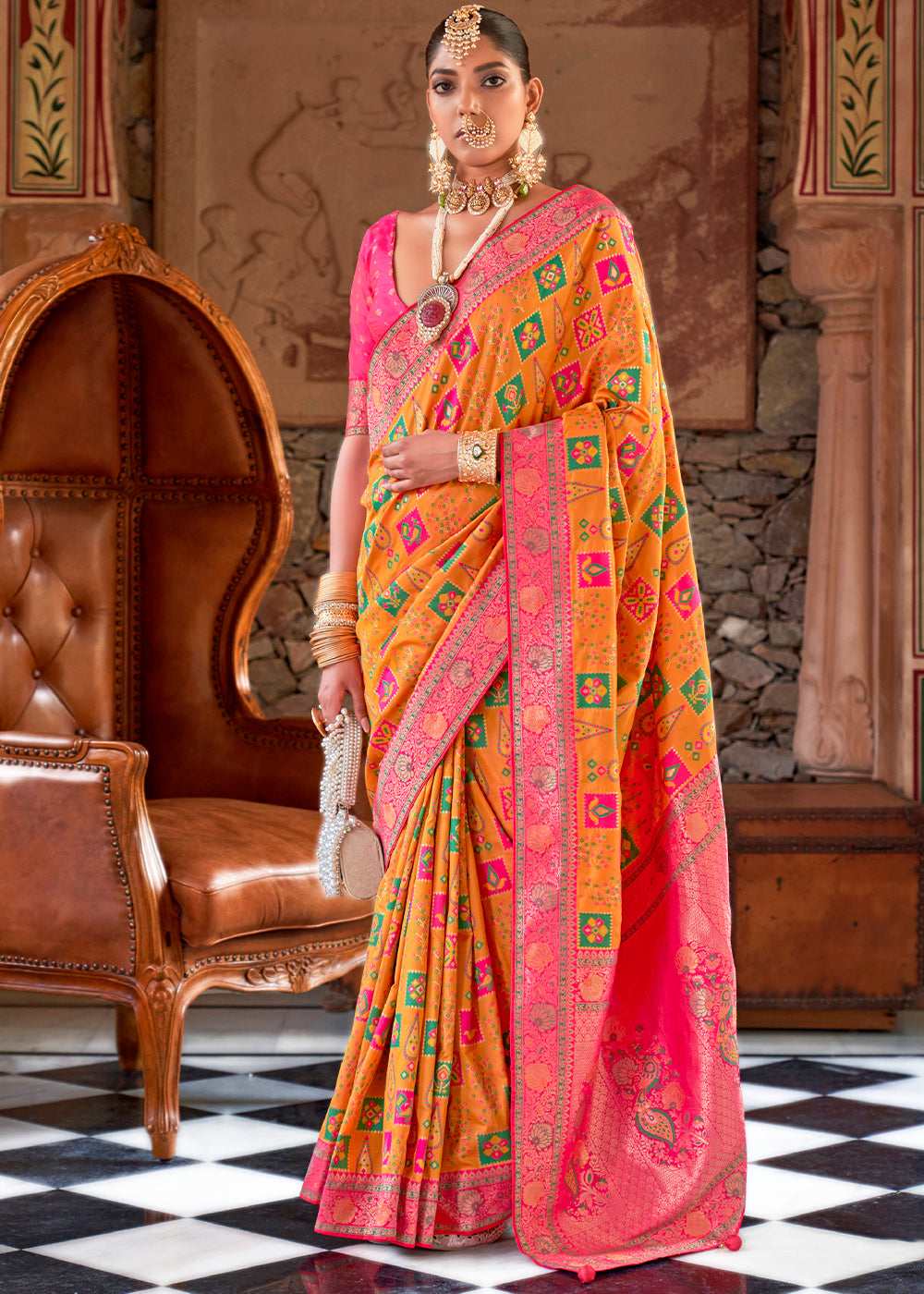 Pumkin Orange Woven Banarasi Saree