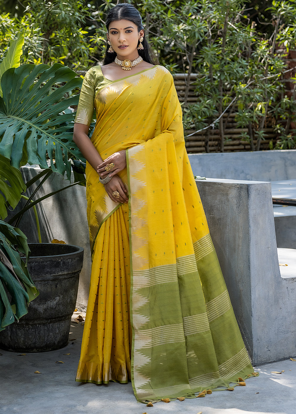 Tulip Yellow Zari Woven Banarasi Raw Silk Saree