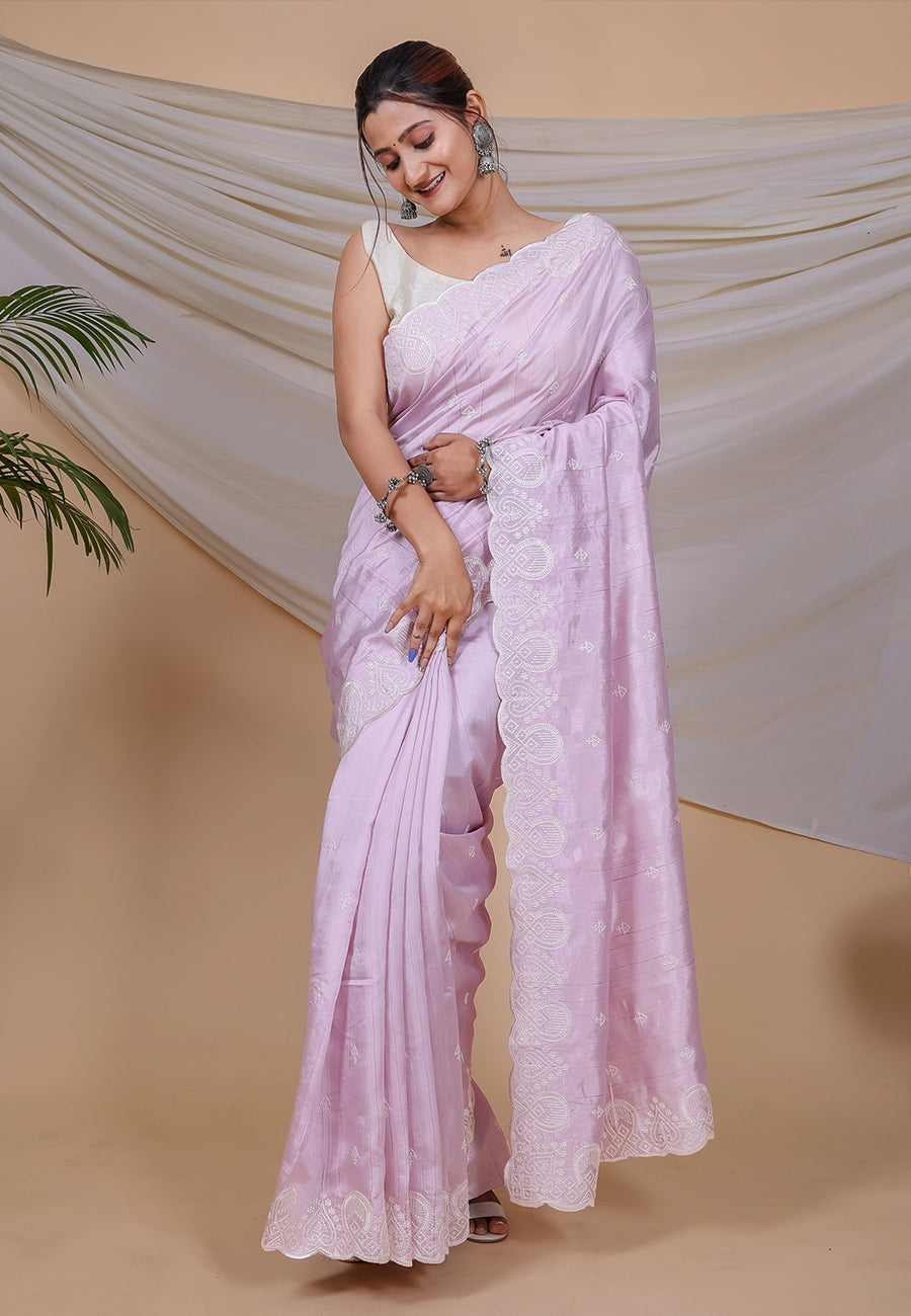 Lavender Gray Tussar Silk Saree