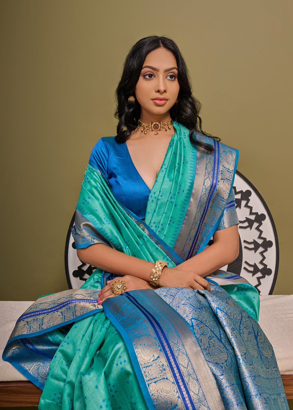 Downy Green Woven Banarasi Soft Silk Saree