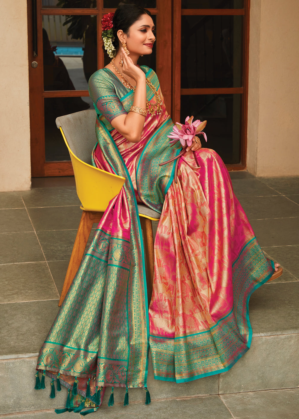 Crail Pink Woven Kanjivaram Saree