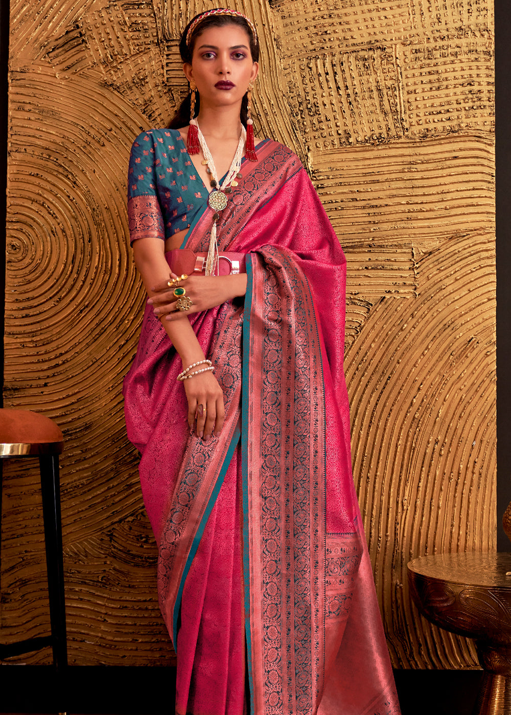 Mystic Pearl Pink Chaap Handloom kanjivaram silk Saree