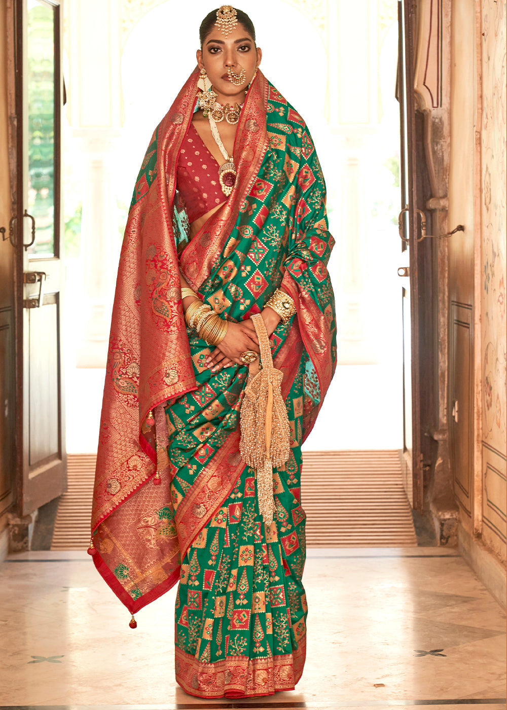 Everglade Green Woven Banarasi Saree