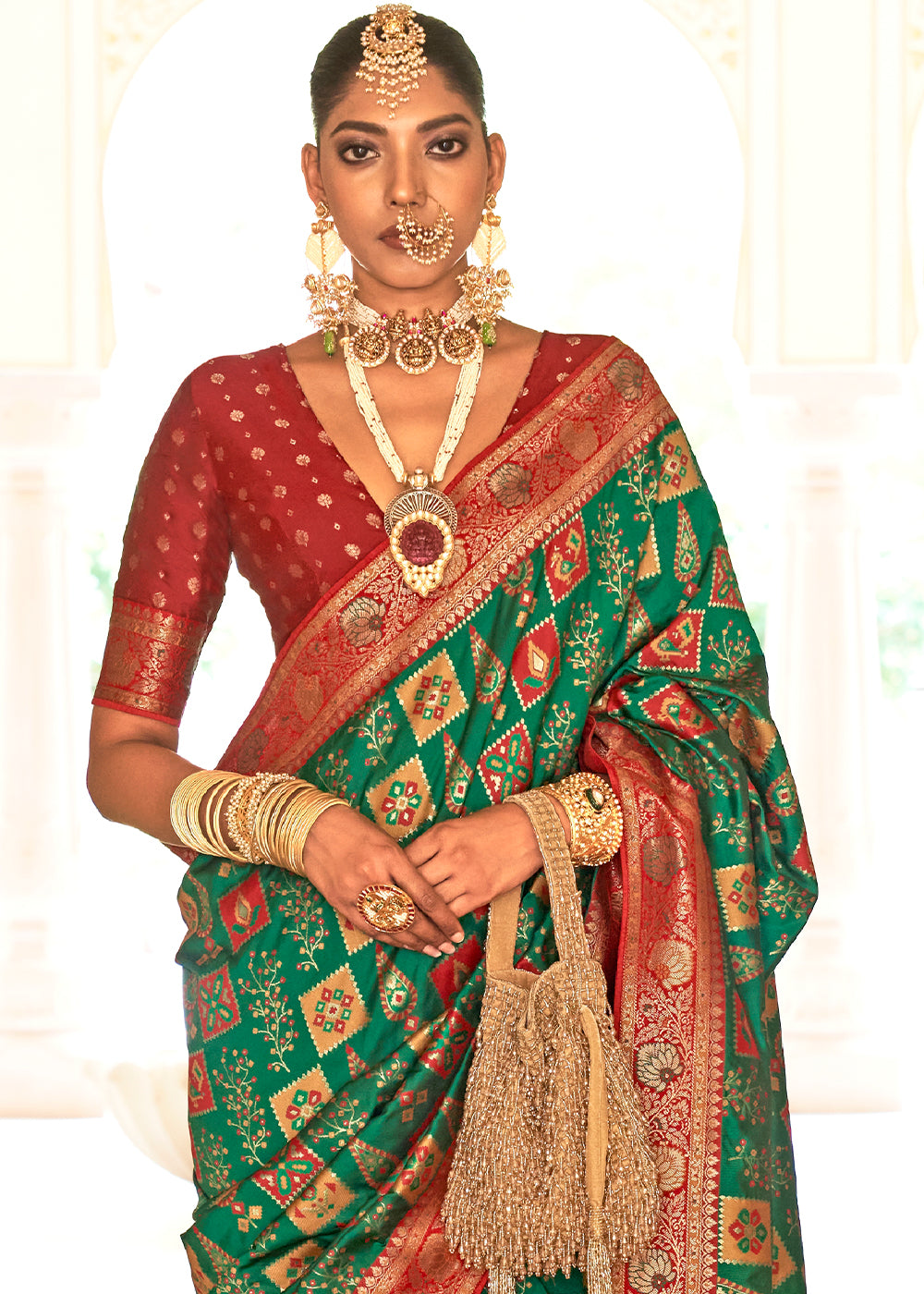 Everglade Green Woven Banarasi Saree