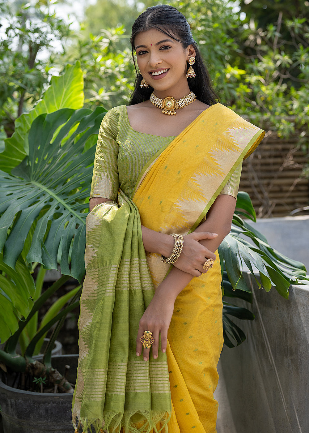 Tulip Yellow Zari Woven Banarasi Raw Silk Saree