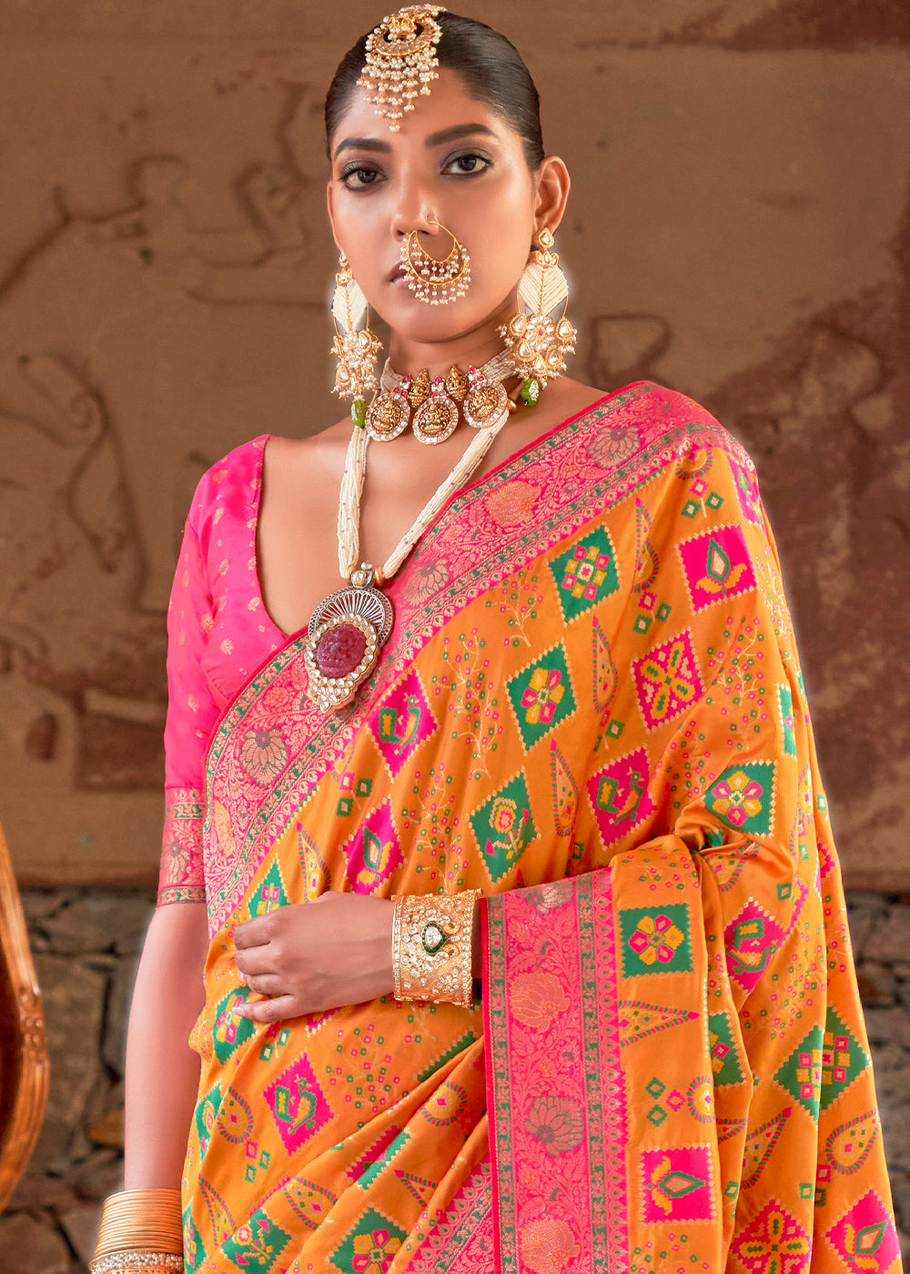 Pumkin Orange Woven Banarasi Saree