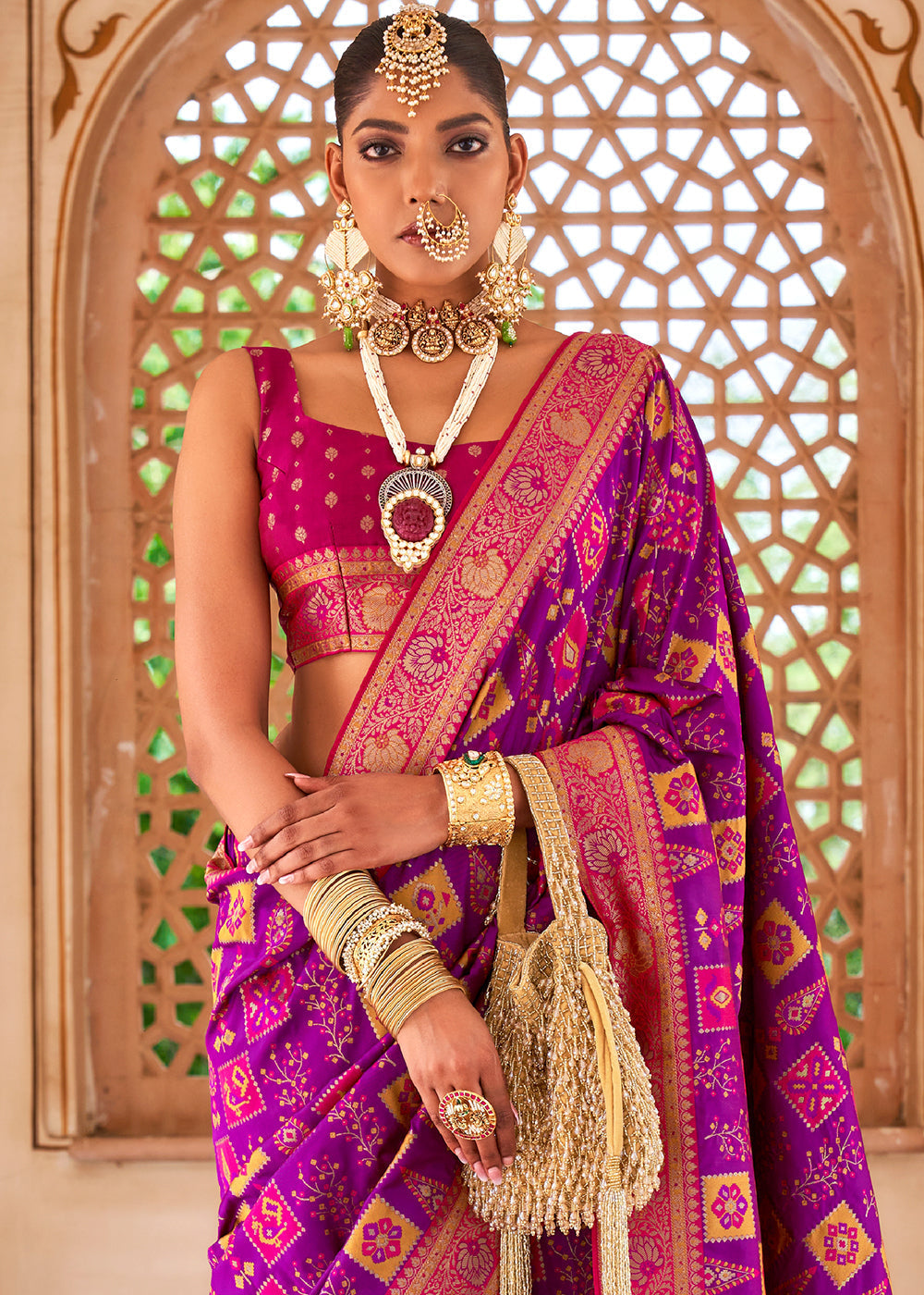 Rose Quartz Purple Woven Banarasi Saree