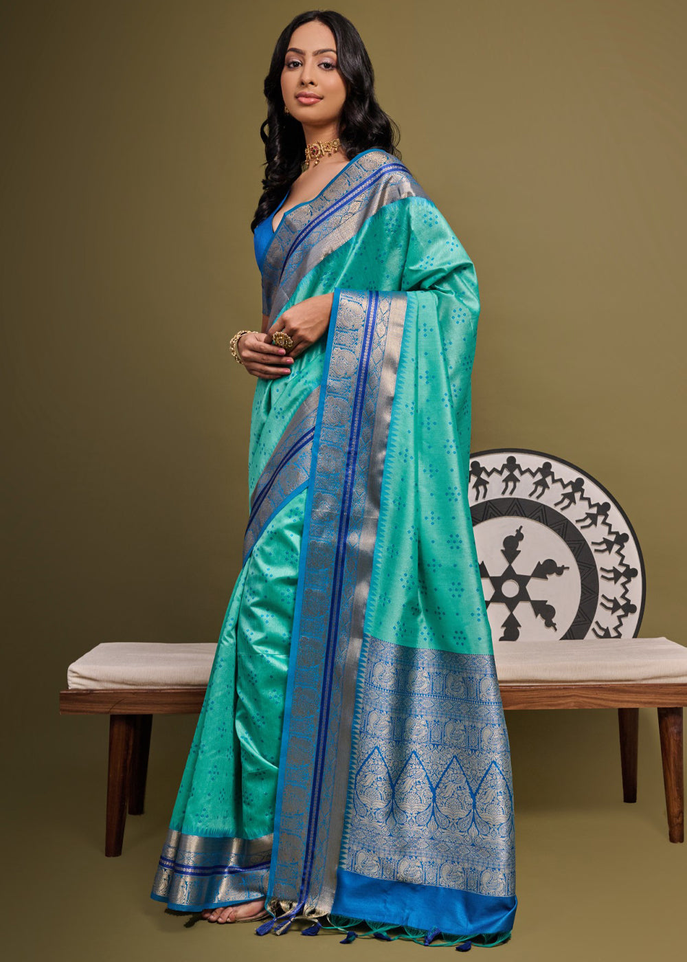 Downy Green Woven Banarasi Soft Silk Saree