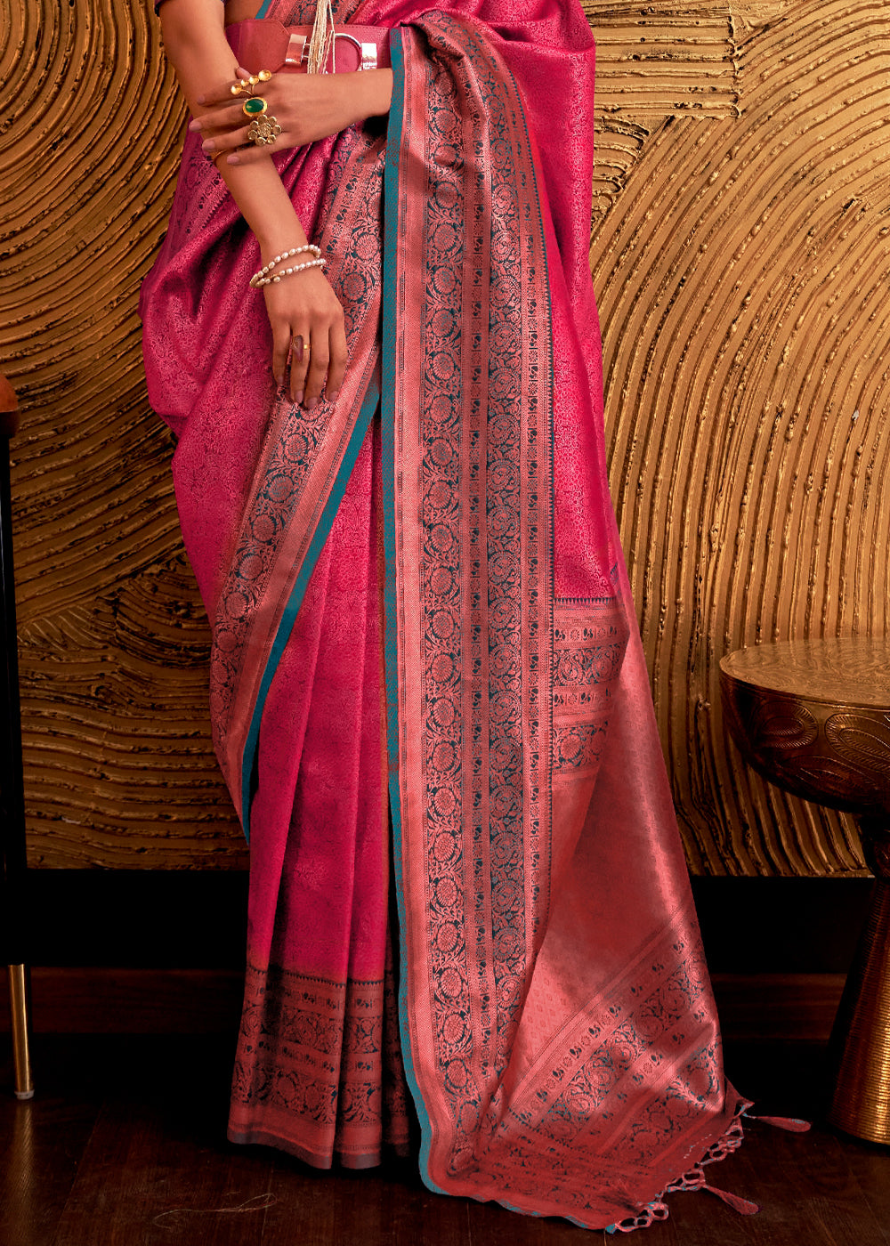 Mystic Pearl Pink Chaap Handloom kanjivaram silk Saree