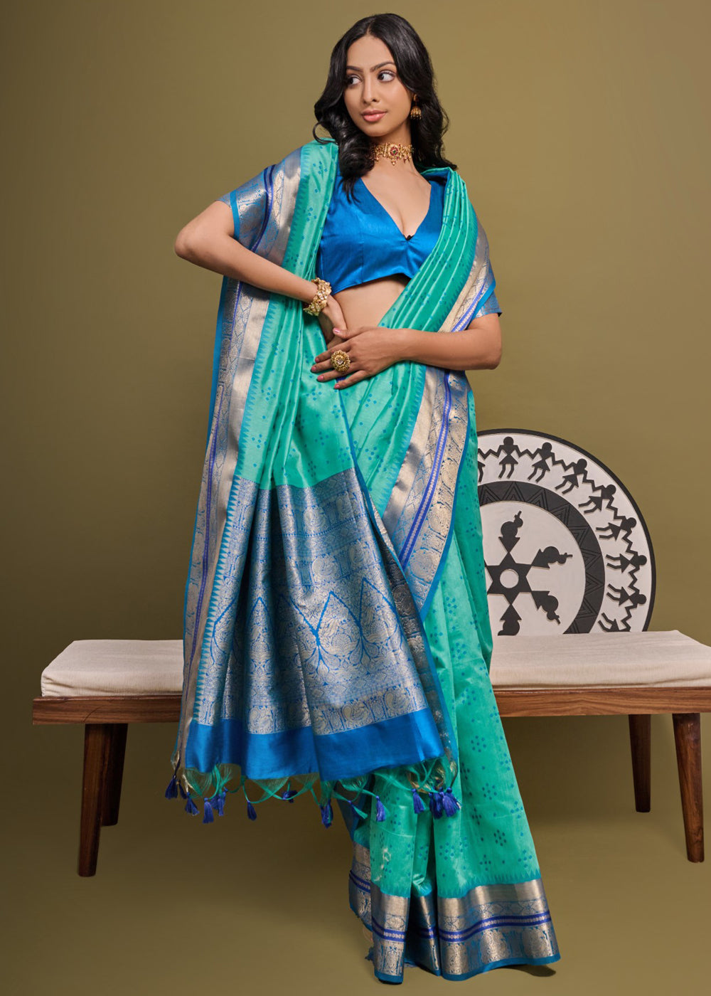 Downy Green Woven Banarasi Soft Silk Saree