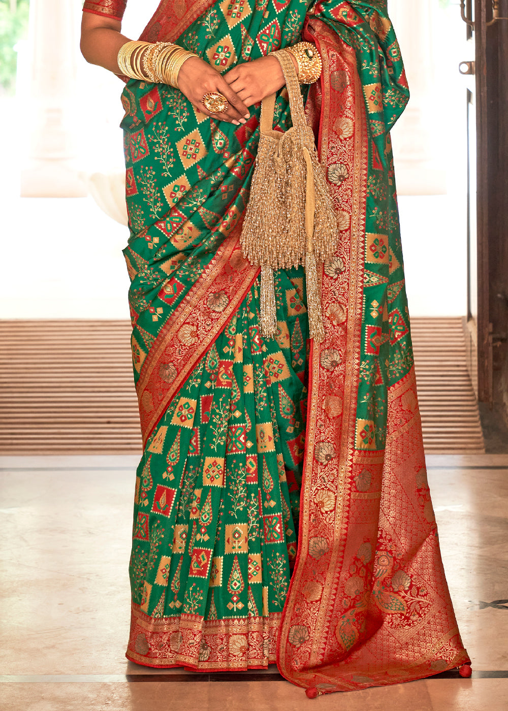 Everglade Green Woven Banarasi Saree