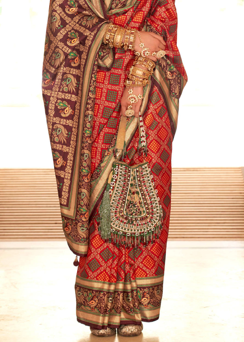 Rusty Red Printed Soft Silk Saree