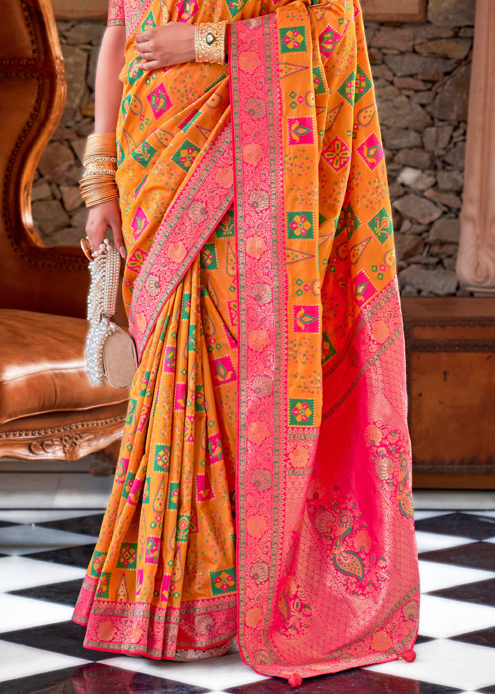 Pumkin Orange Woven Banarasi Saree