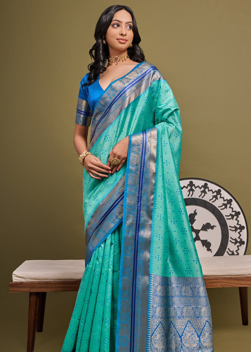 Downy Green Woven Banarasi Soft Silk Saree